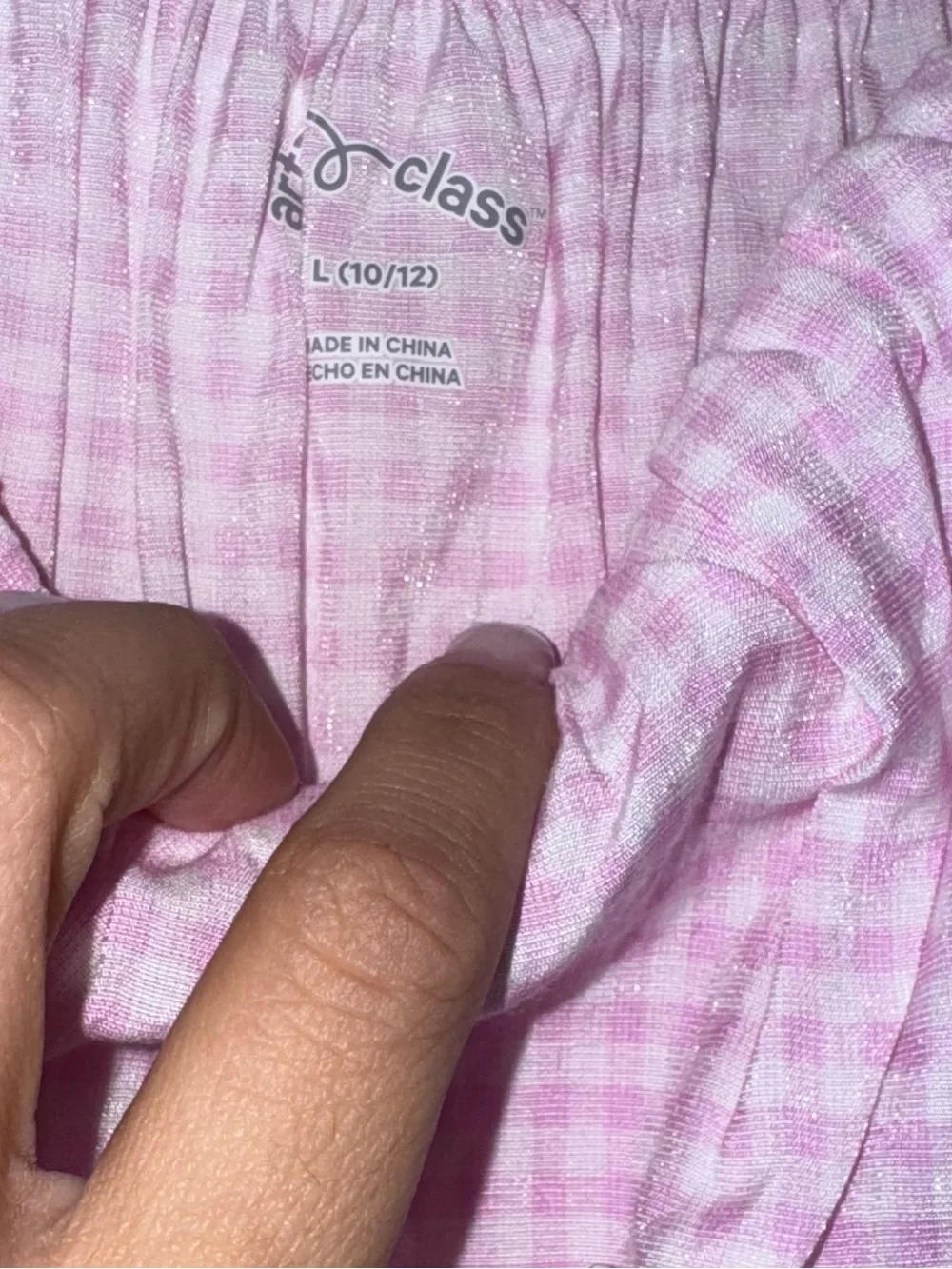 Art Class Girls Pink Gingham Smocked Long Sleeve Top Size L 10/12